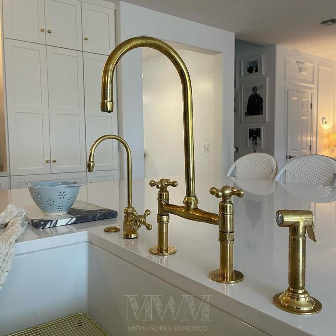 Aged Brass Bridge Kitchen Faucet With Gooseneck Spout