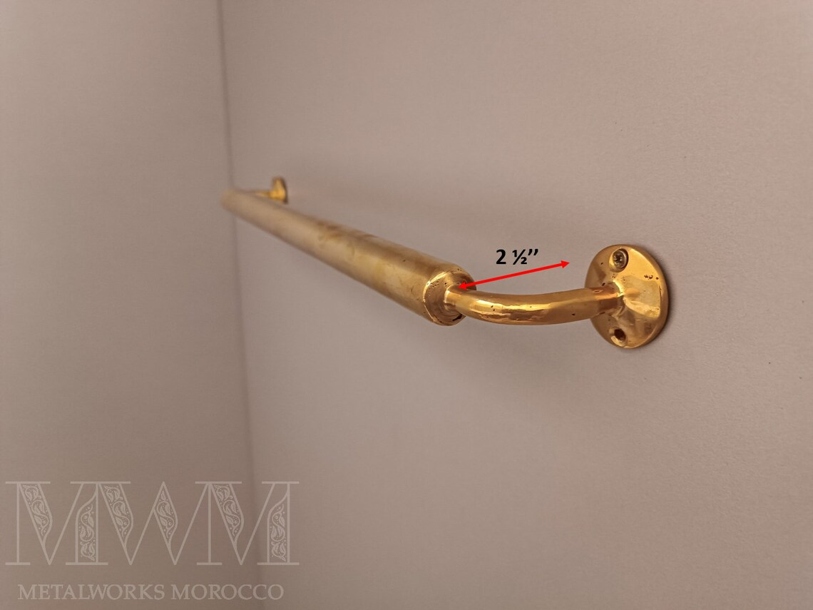 Handmade Unlacquered Brass Towel Rod Holder