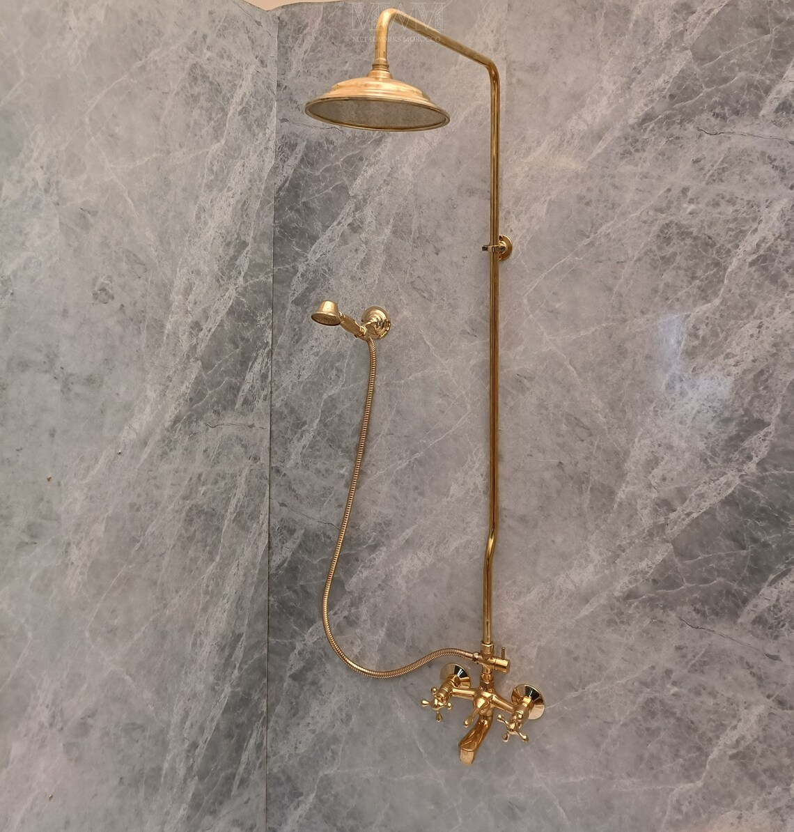 Solid Brass Bathtub And Exposed Shower Faucet Combo And Handheld