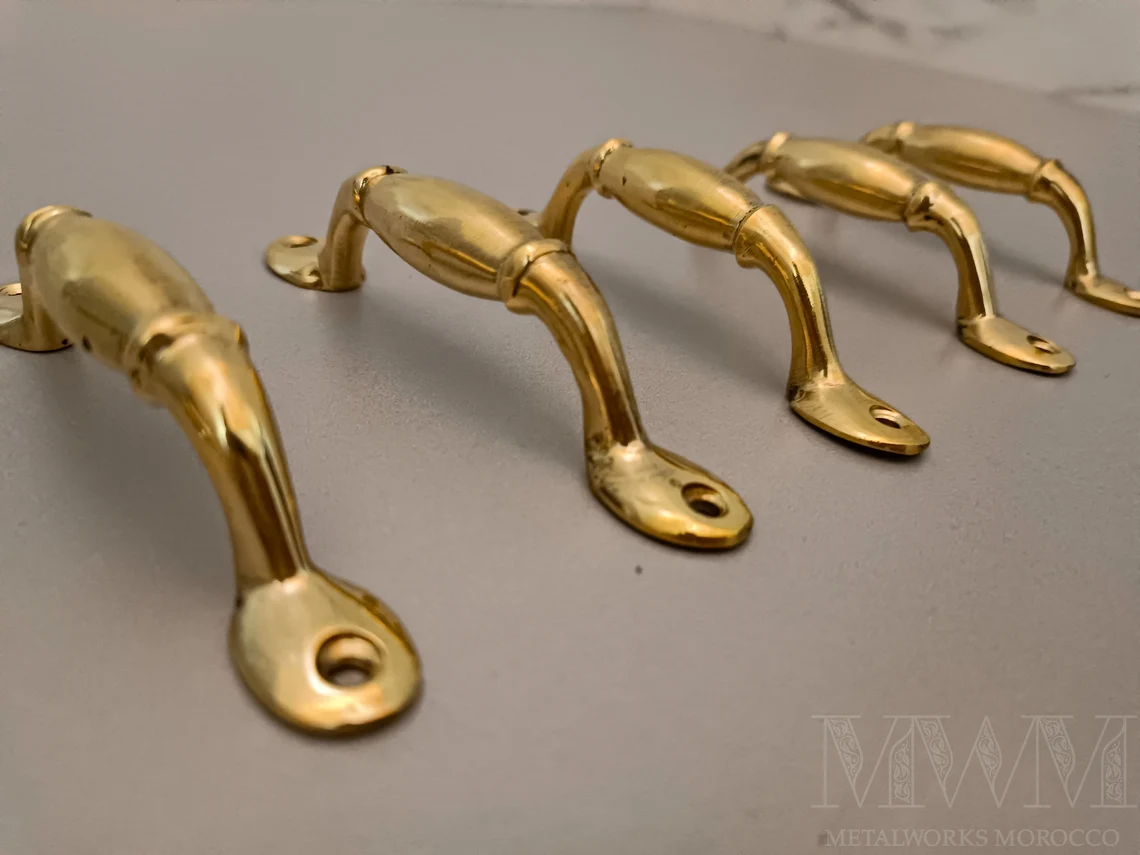 Set of Traditional Polished Brass Drawer Pulls