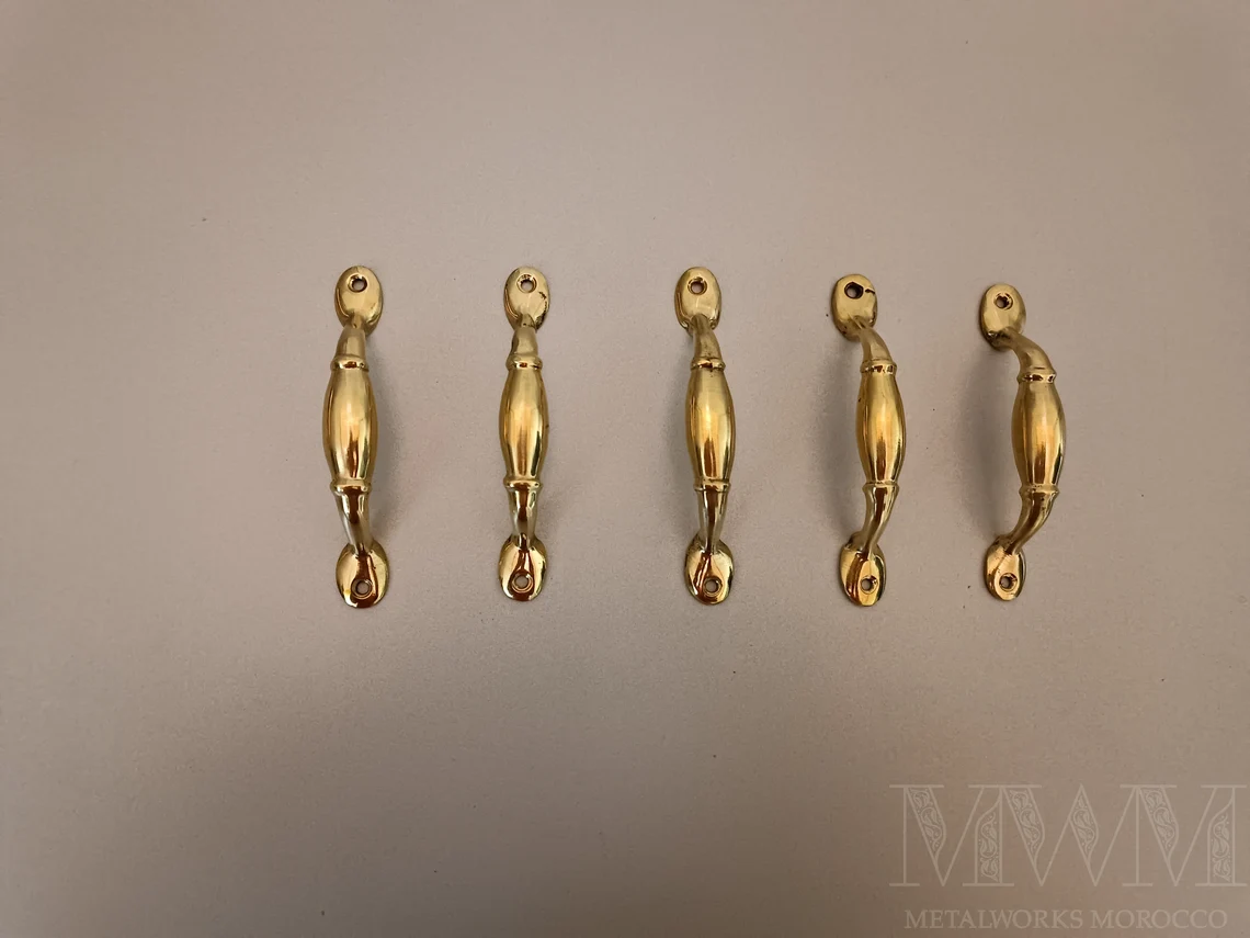 Set of Traditional Polished Brass Drawer Pulls