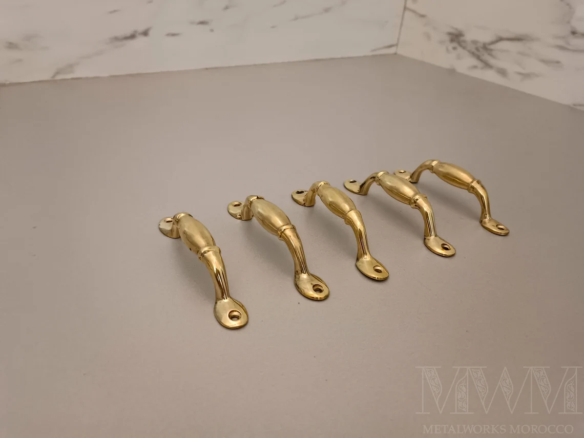 Set of Traditional Polished Brass Drawer Pulls