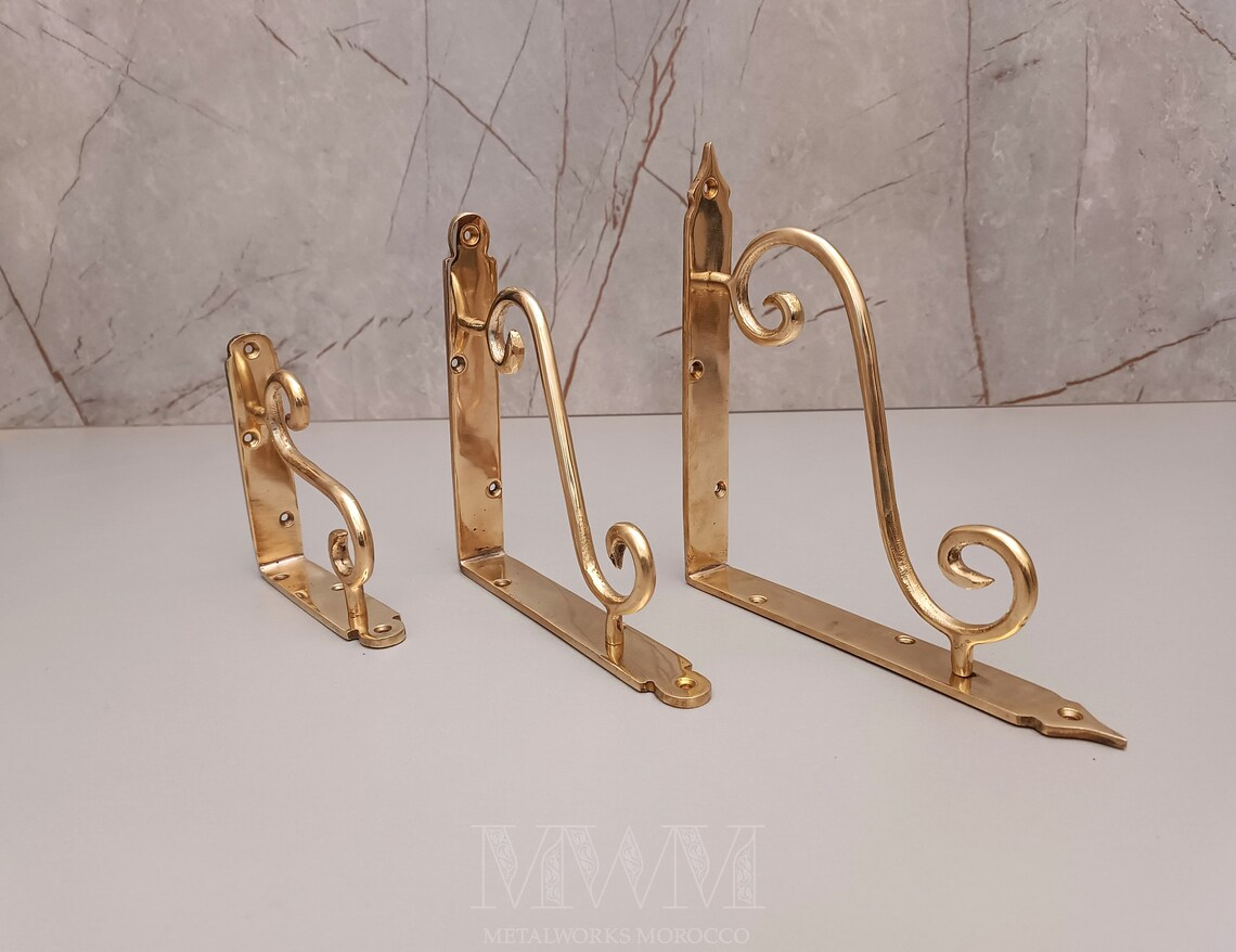 Traditional Unlacquered Brass Shelf Brackets