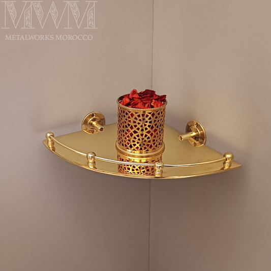 Unique Polished Brass Corner Shower Shelf With Rail