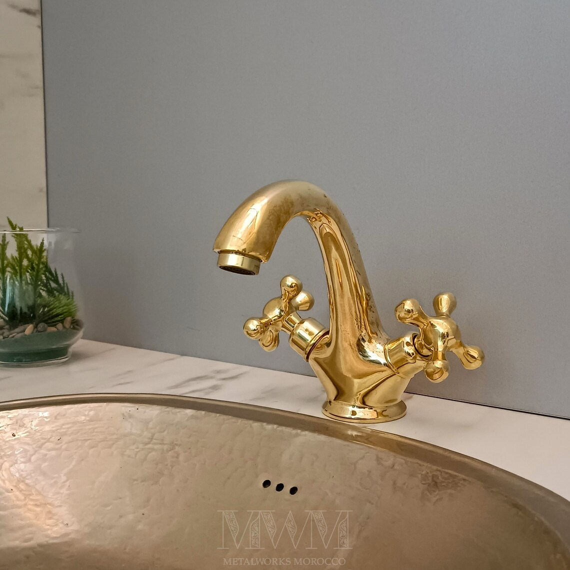 Unlacquered Brass Faucet Patina For Vanity Two Handles