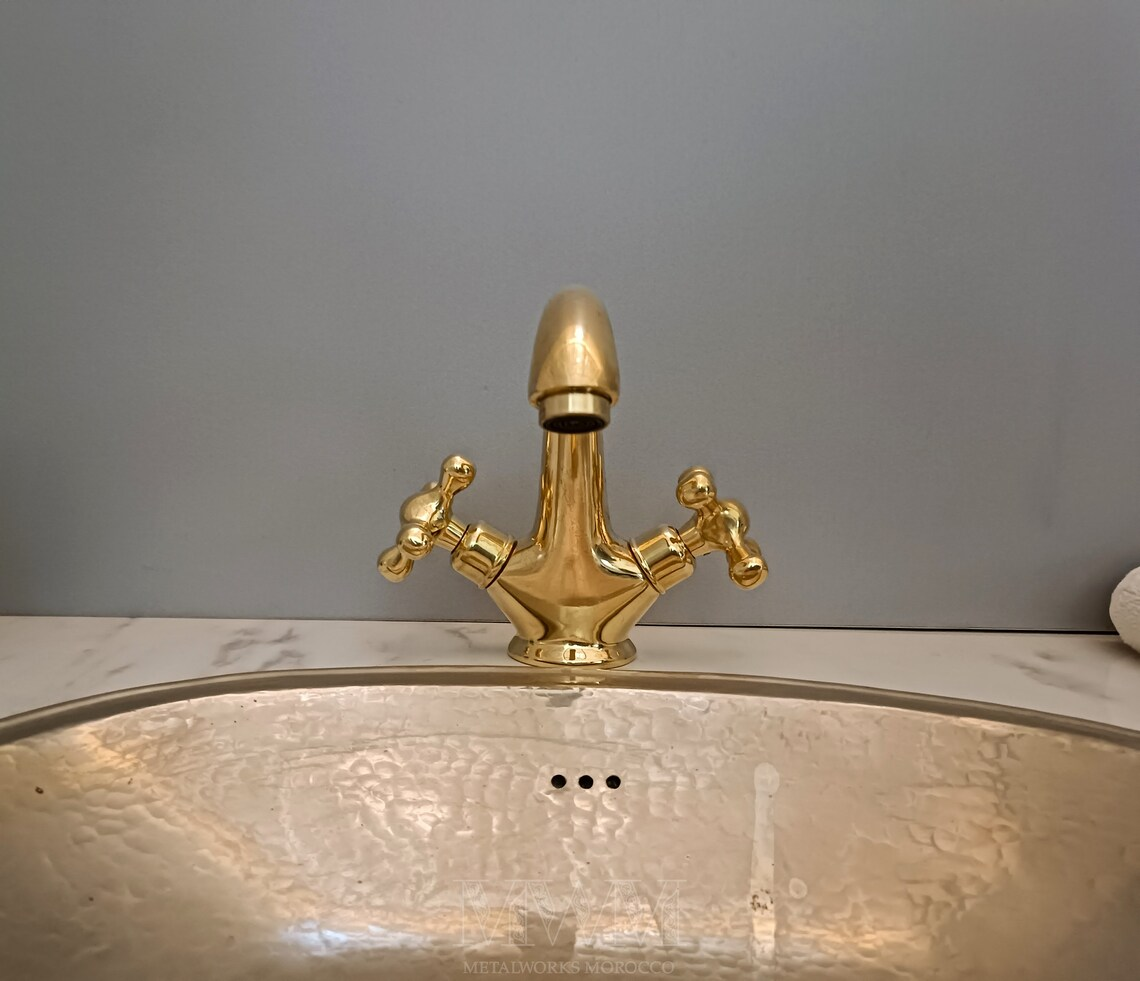 Unlacquered Brass Faucet Patina For Vanity Two Handles