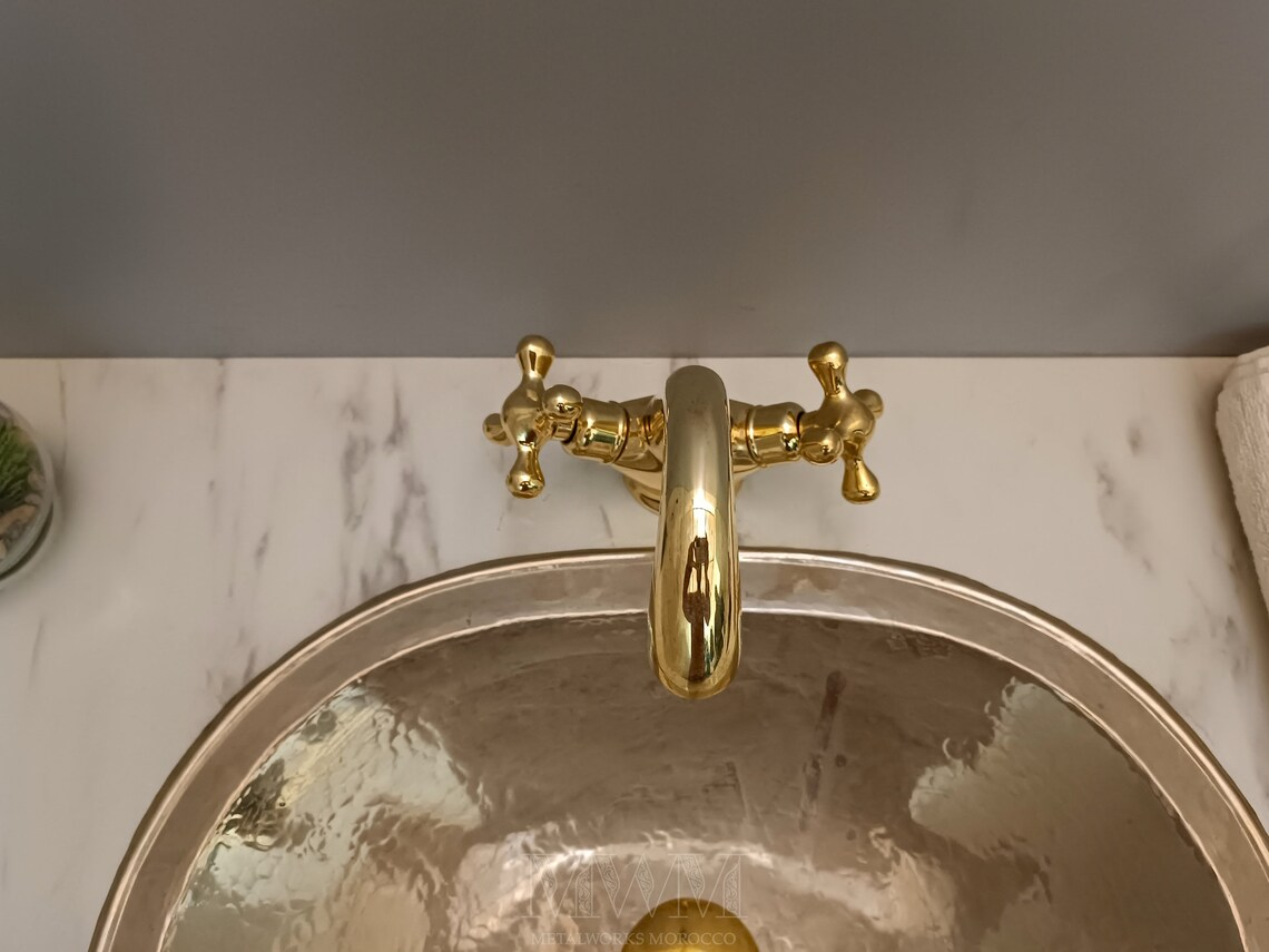 Unlacquered Brass Faucet Patina For Vanity Two Handles