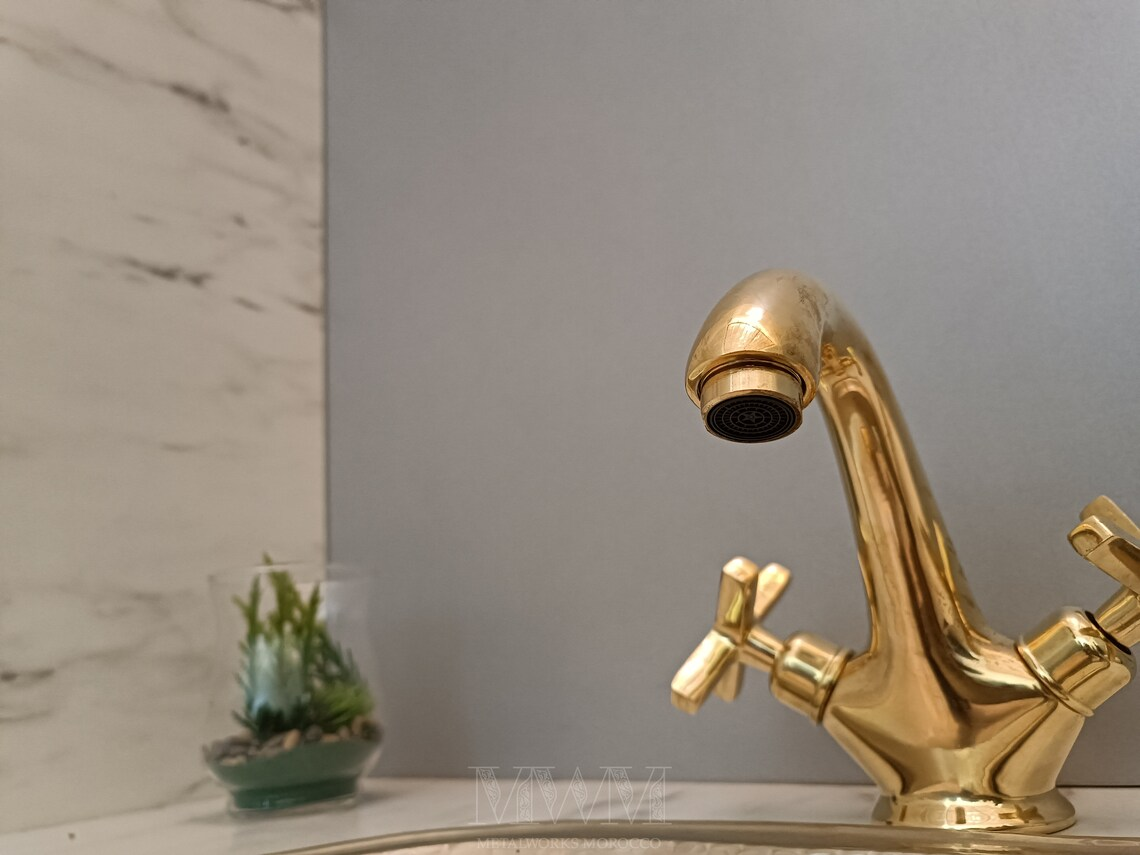 Unlacquered Brass Faucet Patina For Vanity Two Handles