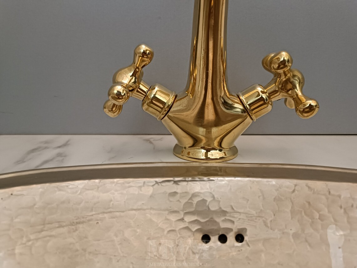 Unlacquered Brass Faucet Patina For Vanity Two Handles