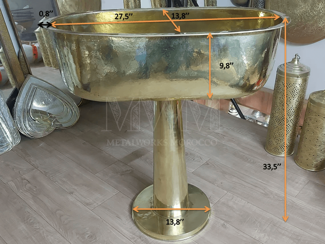 Unlacquered Brass Pedestal Sink - Handmade